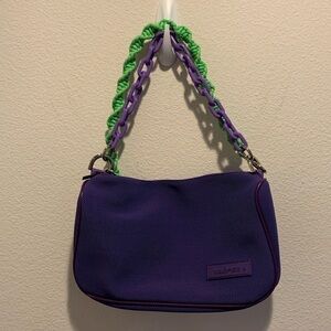 NWOT Instagram Trending Vaoper Bag. Purple&Lime. Chunky Silver Toned Hardware. 